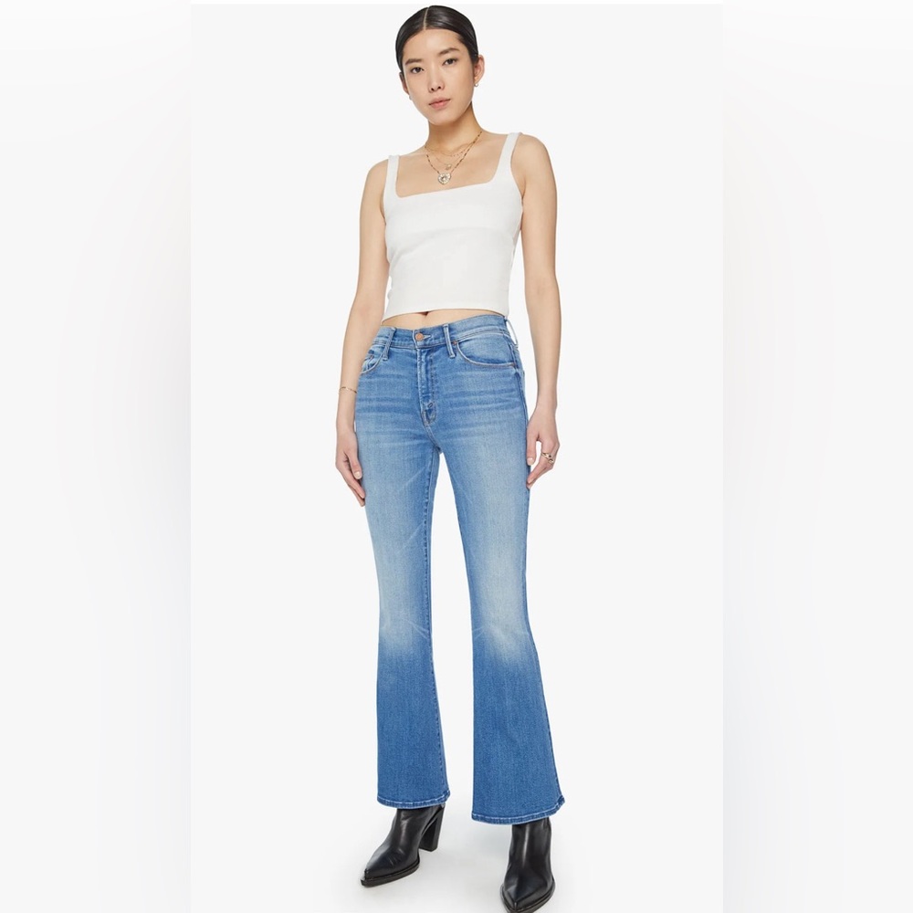 MOTHER The Weekender Mid Rise Flared Jeans in Layover